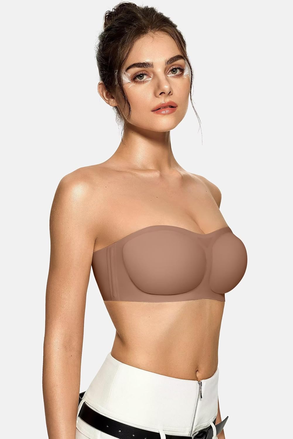 Vertvie Women's Wireless Non-Slip Strapless Bra Seamless Padded Bandeau Bra Comfort Tube Top Push Up Multiway Bralette(Coffee,Large) - Image 2