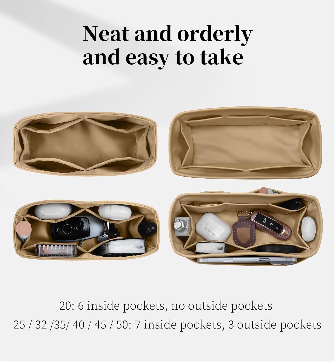 Bag Organizer Insert, Silky-Soft Lightweight Design, Multi-Pocket, Keeps Bag Organized & Protects Interior, Fits Birkin 25, Ideal for Travel & Daily Use(Chai, BK25 Retourne)