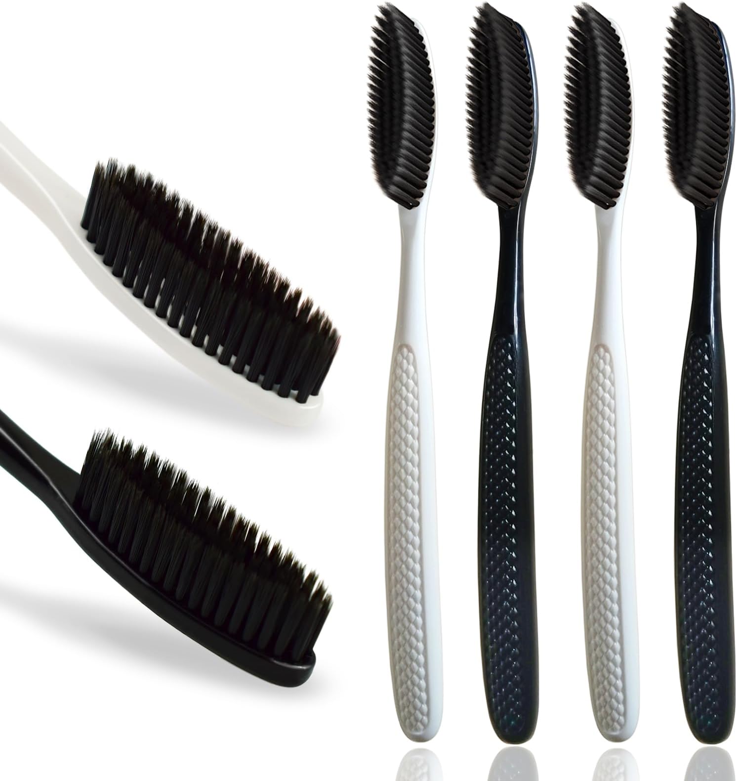 Huge Head Toothbrush, Pack of 4 Black Medium Soft Charcoal Bristles, Excellent Cleaning Effect, Upgraded Toothbrush for Dail Dental Care and Sensitive Teeth and Gums.