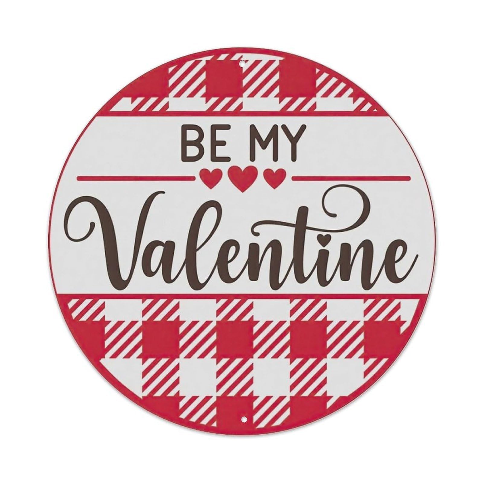 Red White Checkered Pattern Hearts Metal Tin Sign