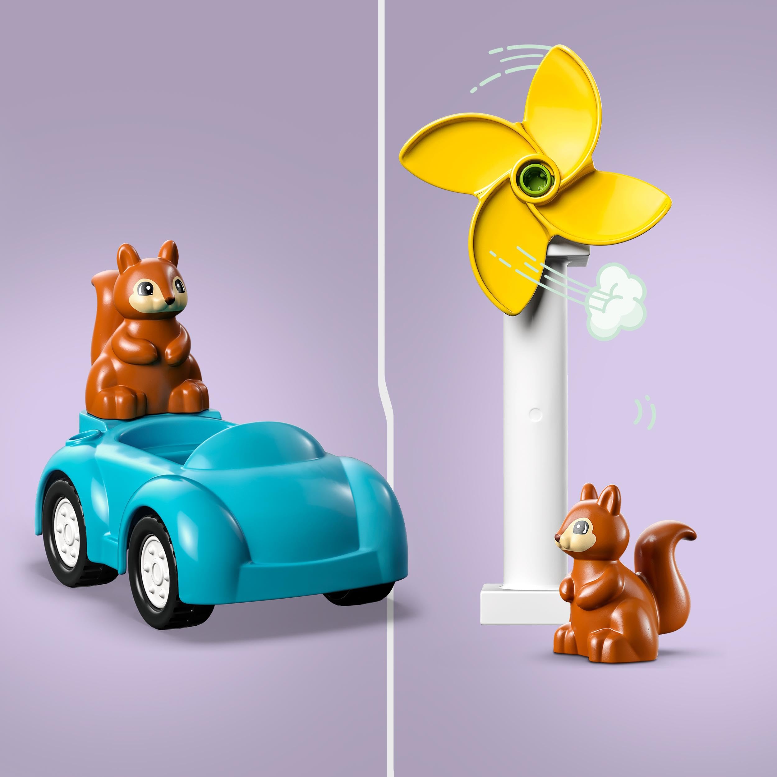 LEGO DUPLO Kasabası Rüzgar Türbini ve Elektrikli Araba 10985, 2 Yaş ve Üzeri Çocuklar için Sürdürülebilir Yaşam Oyuncak Yapım Seti (16 Parça)