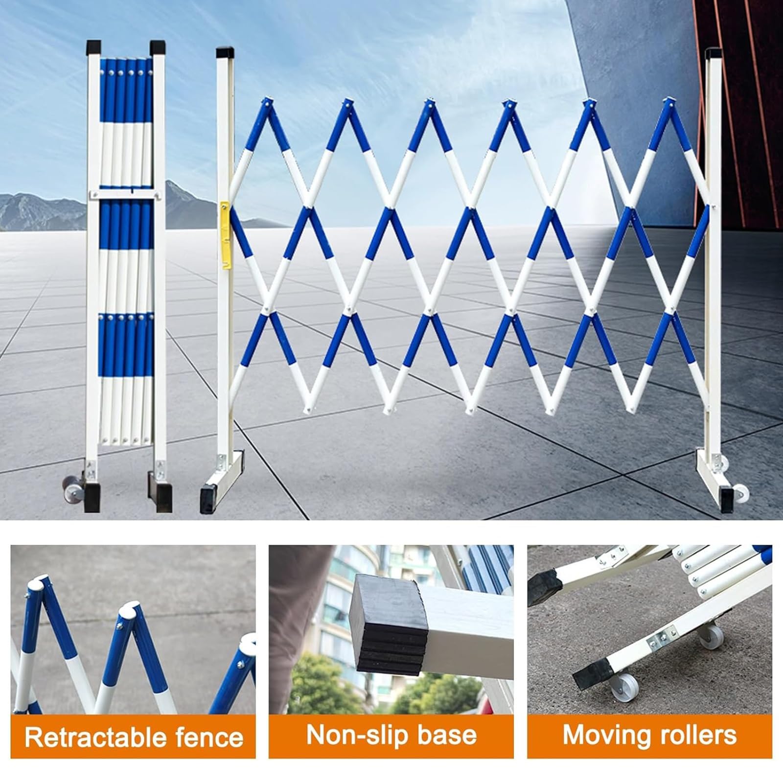 Genérico Barrera metálica Plegable Extensible y Ajustable de 500 cm - Valla de Seguridad portátil para Exteriores, Ideal para Obras de construcción y Control de multitudes.