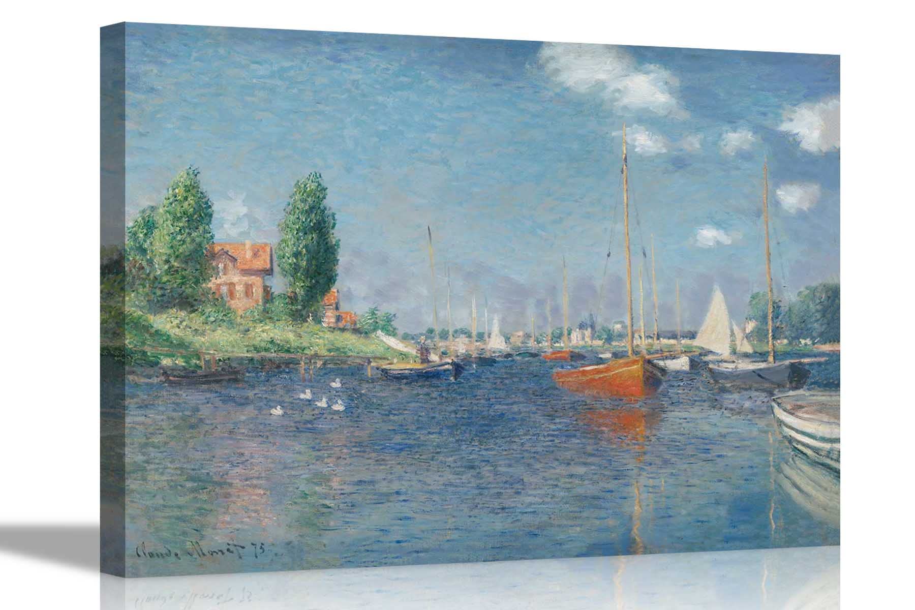 Artley Prints Red Boats, Argenteuil By Claude Monet Canvas Wall Art Prints Home Living Room Modern Art Pictures Landscape 51 X 38Cm (20 X 15 Inches)