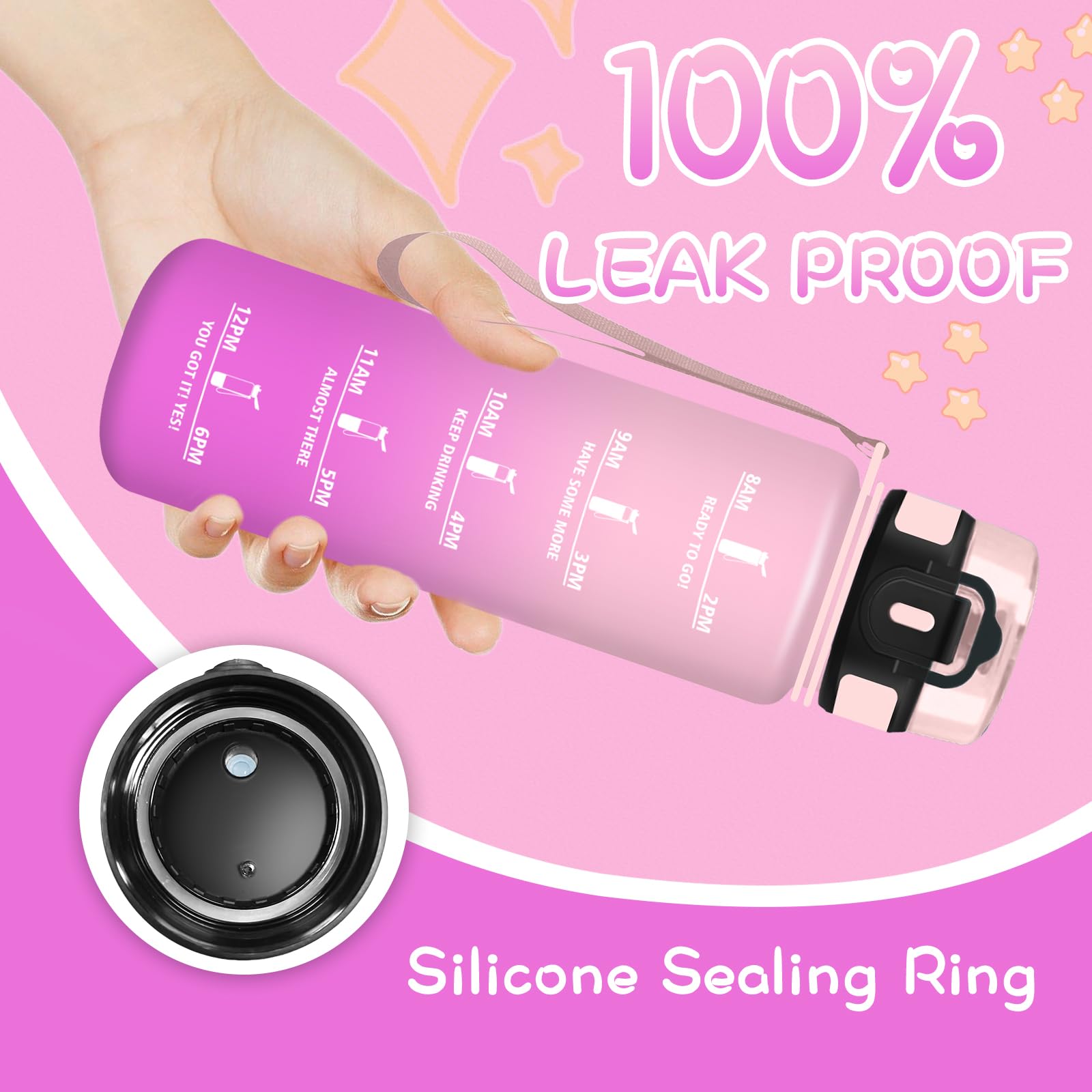 Trinkflasche Kinder- 500ml- Wasserflasche, Trinkflasche Kohlensäure Geeignet, Auslaufsicher, Wasserflasche mit Motivierendem Slogan, Water Bottle für Schule, Schwimmen, Büro, Running, Camping - 4