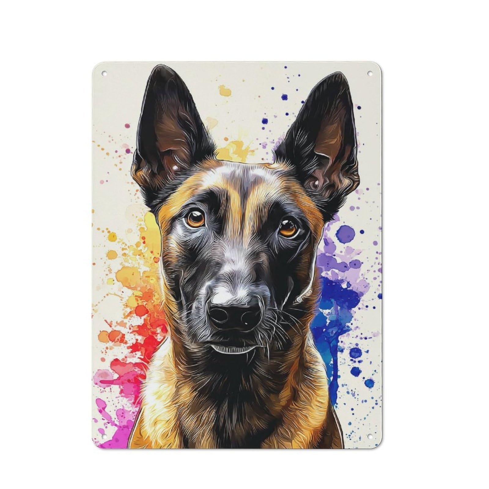 Metal Wall Plaque with Colorful Watercolor Dog Portrait Design 40x30cm, Classic Retro Room Decor for Kitchen, Hallway, Bar Or Small Cafe