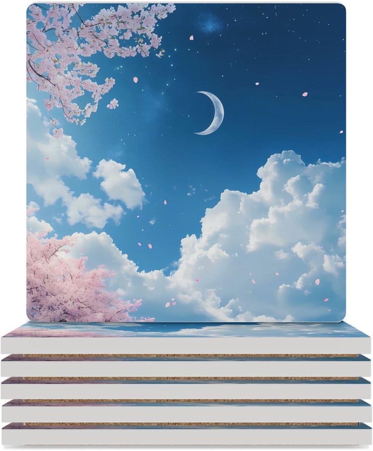 Stars Moon Sky Galaxy Coasters for Drinks Square Table Coasters Set Cup Mats with Cork Base