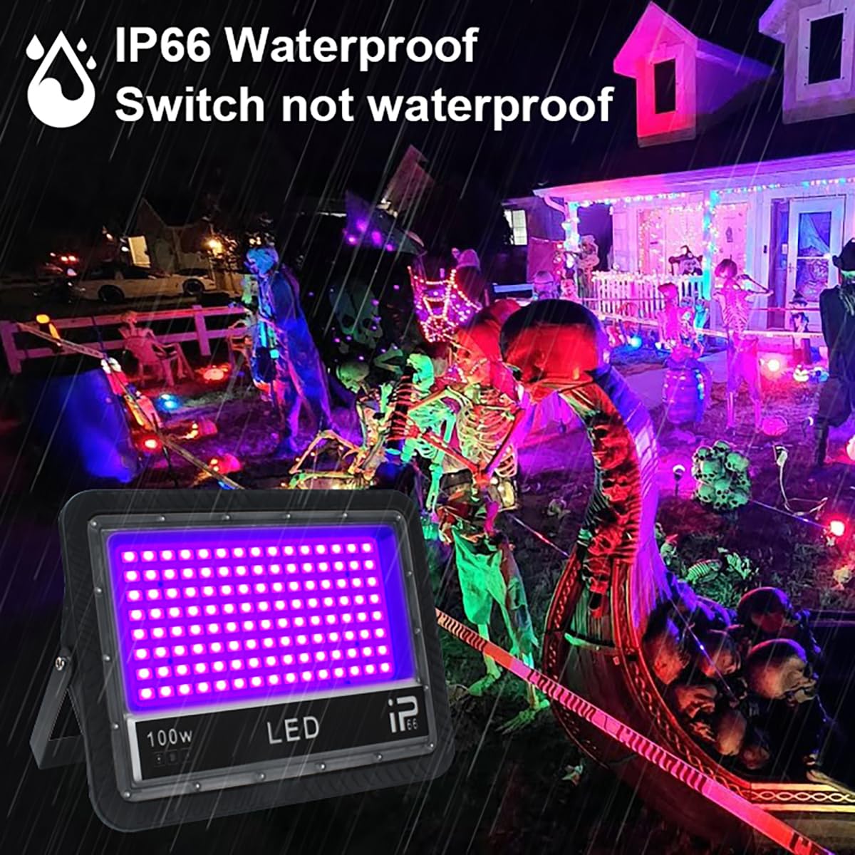 Fari Luce Nera UV 100W CREATESTAR - 2 Pezzi, IP66, 395-405nm, Per Feste E Decorazioni