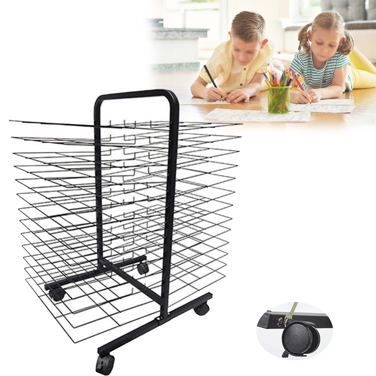 Aioneer Art Drying Rack for Classroom Functional & Mobile Paint Drying Rack Removable Shelves, Painting Drying Rack with Wheels Stack Rack,26Shelves