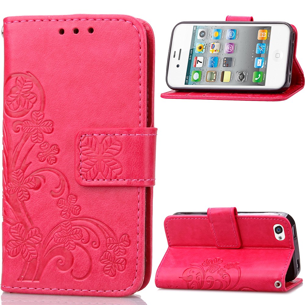 iPhone 4S Case for Girls,EMAXELERS Flip Wallet Card Holder with Magnetic Closure Bookstyle Protective Case Cover for Apple iPhone 4 / iPhone 4S,Rose Clover