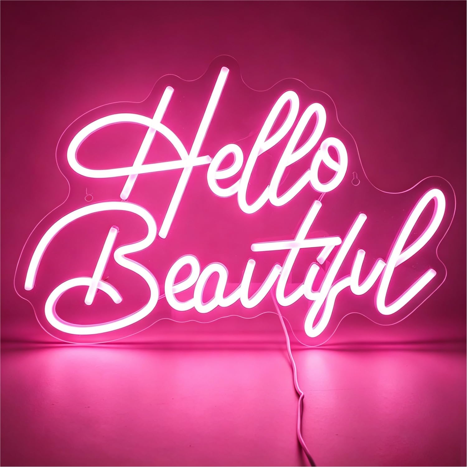 Hello Beautiful Neon Sign Pink Neon Light USB Dimmable Light Up Signs For Wall Decor Business Stores Wedding Engagement Home Bedroom Living Room Birthday Xmas Christmas Party Studio 15.74X11.41 Inch