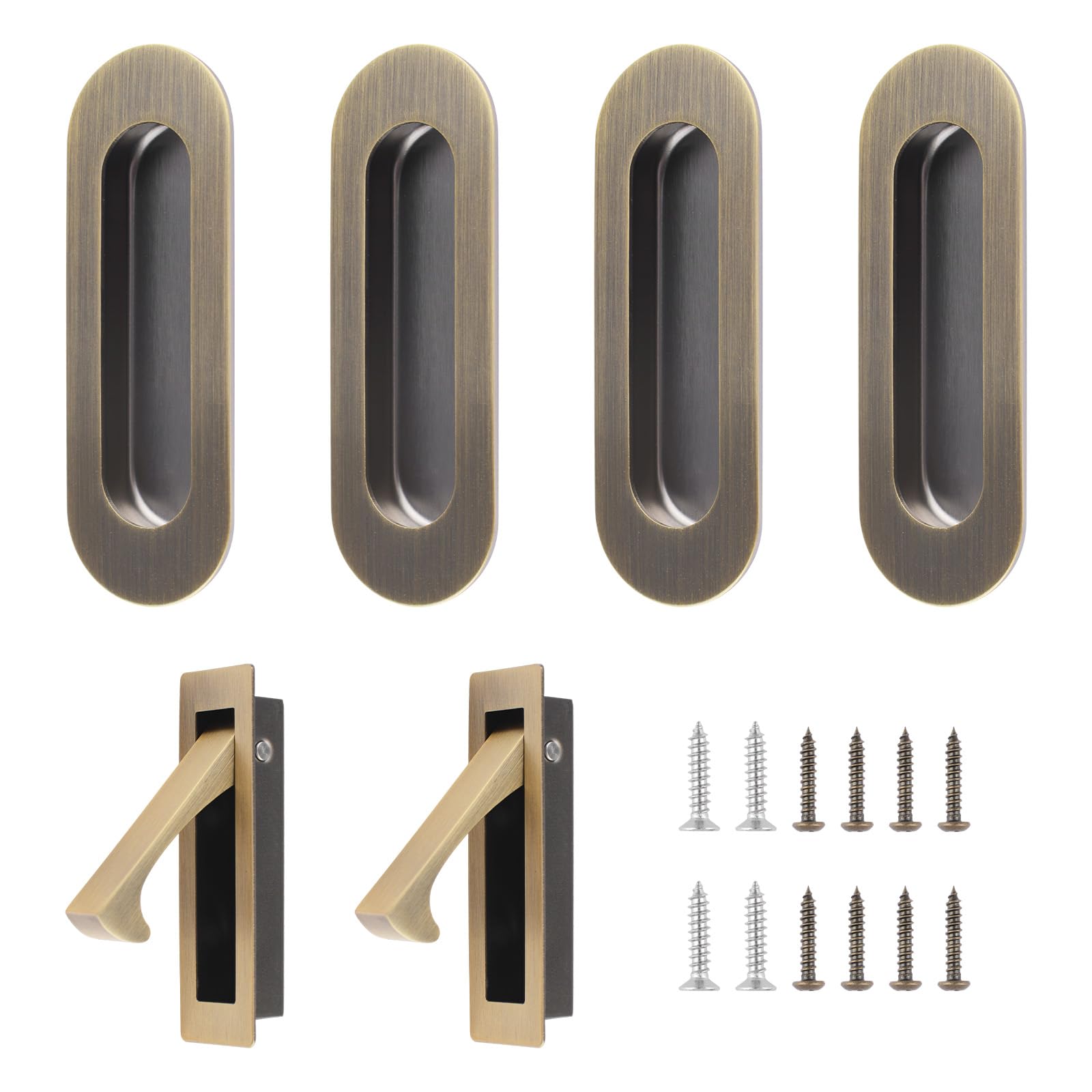 UFURMATE Flush Mount Door Pull and Edge Pull, 2 Set Stainless Steel Recessed Pocket Door Handles Sliding Door Hardware for Closet (Bronze) — image 1