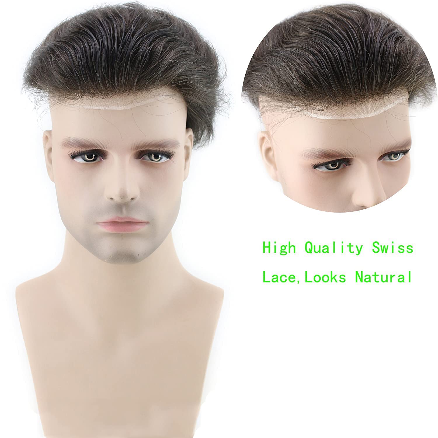 Men Hairpiece Real French Lace Human Hair Replacement for Men Wig Thin Skin Men's Toupee #4 brown Color