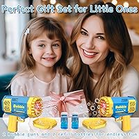 Vista 2 de 2 pistolas de burbujas con 2 botellas de solución de recarga para niños, máquina de burbujas iluminada de 40 agujeros para niños pequeños de 1 a 3