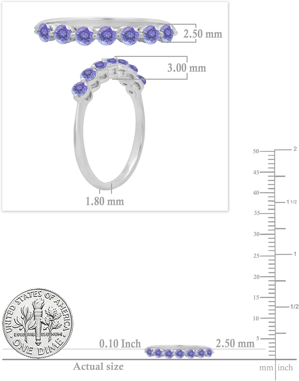Dazzlingrock Collection Round Gemstone or Diamond Seven Stones Stackable Wedding Band for Women in 18K Solid Gold