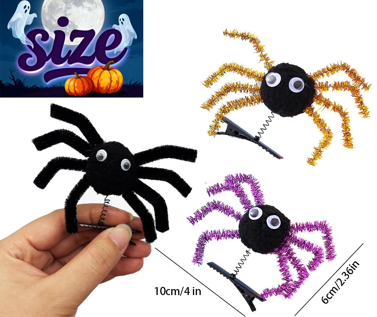 Spider Hair Clips for Women Girls, Spring Spider Barrettes Hairpins Halloween Hair Accessories (Black -A) - Image 2