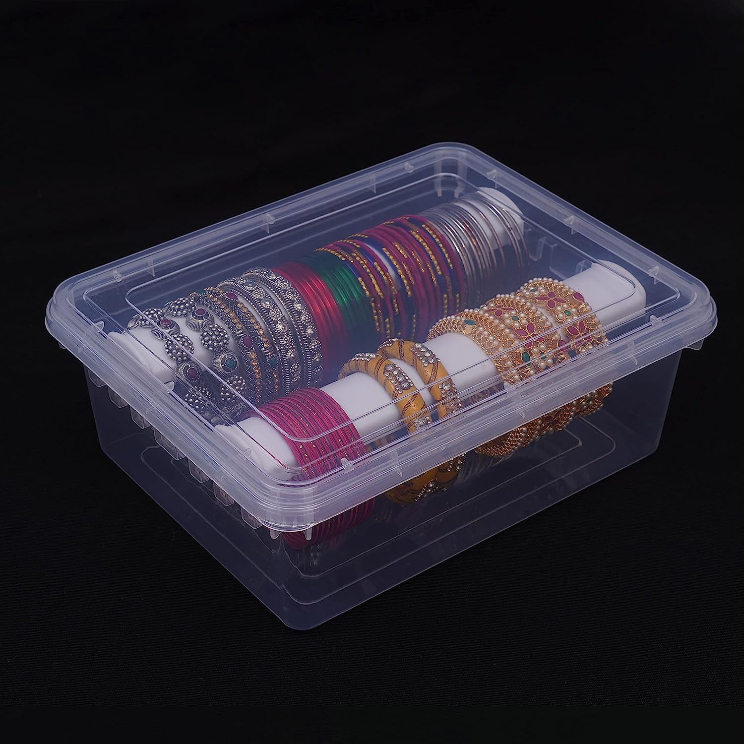 Plastic adjustable 2 Rod Bangle Box Chudi Set Organizer Jewellery Storage Display Box for Bangles Chudi Bracelet Wrist Watch Hair Bands Scrunchies Accessories, Transparent