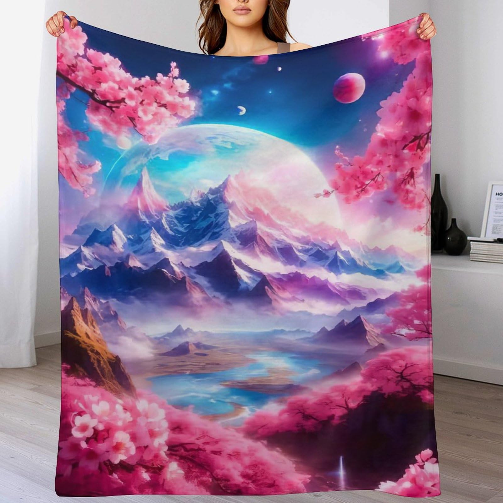 Couverture flanelle super douce imprimé cerisier japonais