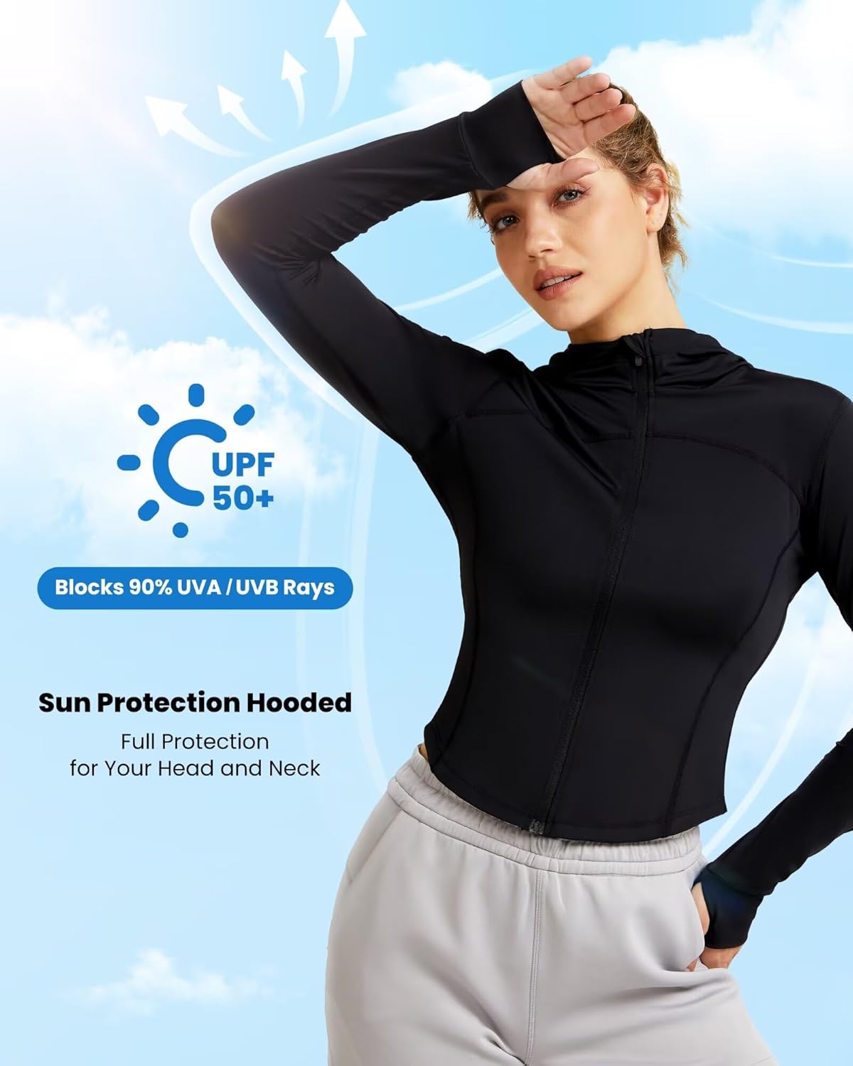 QUEENIEKE Women's UPF 50+ Sun Protection Hoodie Jackets Long Sleeve Workout Tops - Image 2