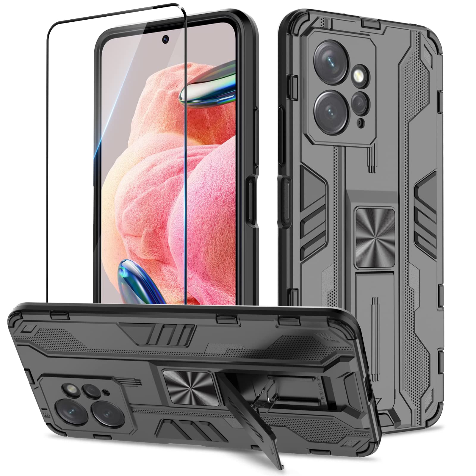 Funda para Samsung Galaxy A13 4G con Cristal Templado Protector Pantalla, Carcasa Antigolpes con Soporte anular metálico, Case Protectora de Grado Militar, Negro — view 140