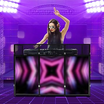 Foldable DJ Booth Table DJ Facade Booth with White Lighting Scrims DJ Table Stand Portable Booth Metal Frame DJ Controller Stand with Carry Bag for Show Parties Events, 73x23x45.3in