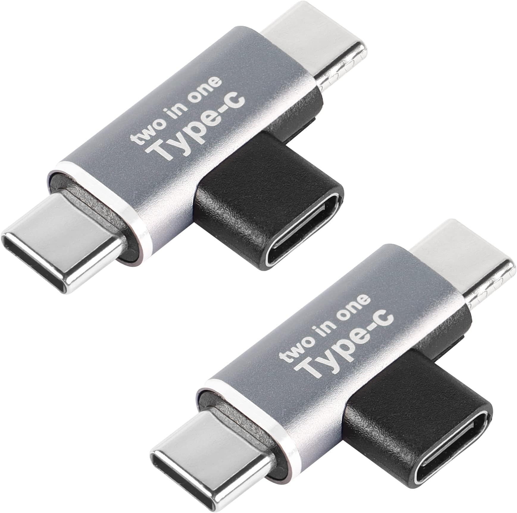 QIANRENON 2 in 1 USB C Power Splitter Adapter, Type C 1 Female to 2 Male T-Type Charging Connector, 2 Pcs