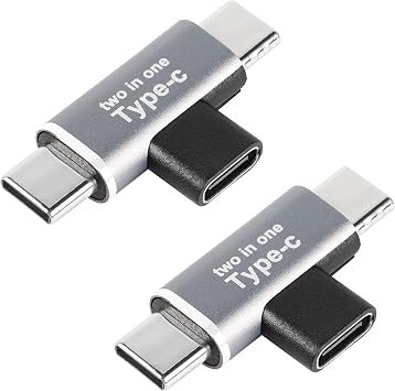QIANRENON 2 in 1 USB C Power Splitter Adapter, Type C 1 Female to 2 Male T-Type Charging Connector, 2 Pcs