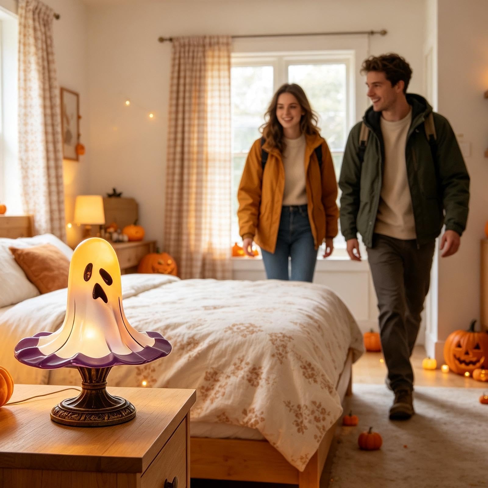 Generisch Lampada a forma di cappello fantasma in resina gotica con attacco USB | Lampada fantasma retrò di Halloween per tavolo, casa, camera da letto, soggiorno, libreria, caminetto, comodino