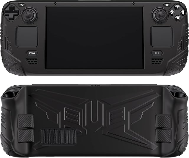 PlayVital Etui Ochronne do Steam Deck,Miękkie Silikonowe Ochronne na Konstrukcja Tylnego Przyciski do Steam Deck,Skóry Etui i Nakładkami Joysticka-Czarne(Armor Series)
