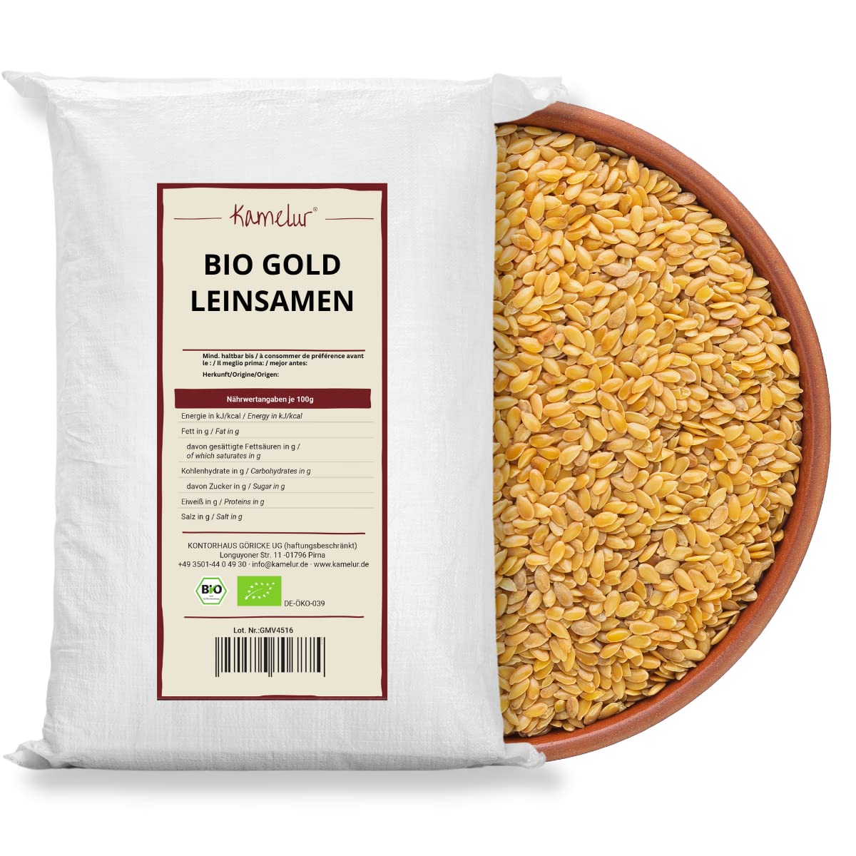 Kamelur Bio Goldleinsamen Ganz aus EU-Landwirtschaft (25kg) - Bio Leinsamen Gold ohne Zusätze