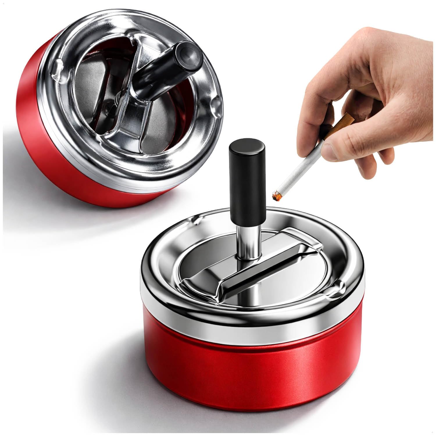 com-four® 2 popielniczki obrotowe metal Ø 9 cm, popielniczka z pokrywa | model ograniczajacy zapachy do uzytku wewnatrz i na zewnatrz