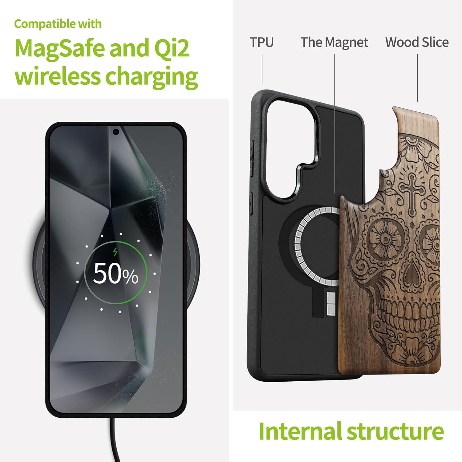 Carveit Magnetic Wooden Case for Samsung Galaxy S26 Ultra Case 2026, TPU Shockproof Cover & Wood Artisan Engraved, Compatible with MagSafe Wireless Chargers (Fiesta Skull) Walnut