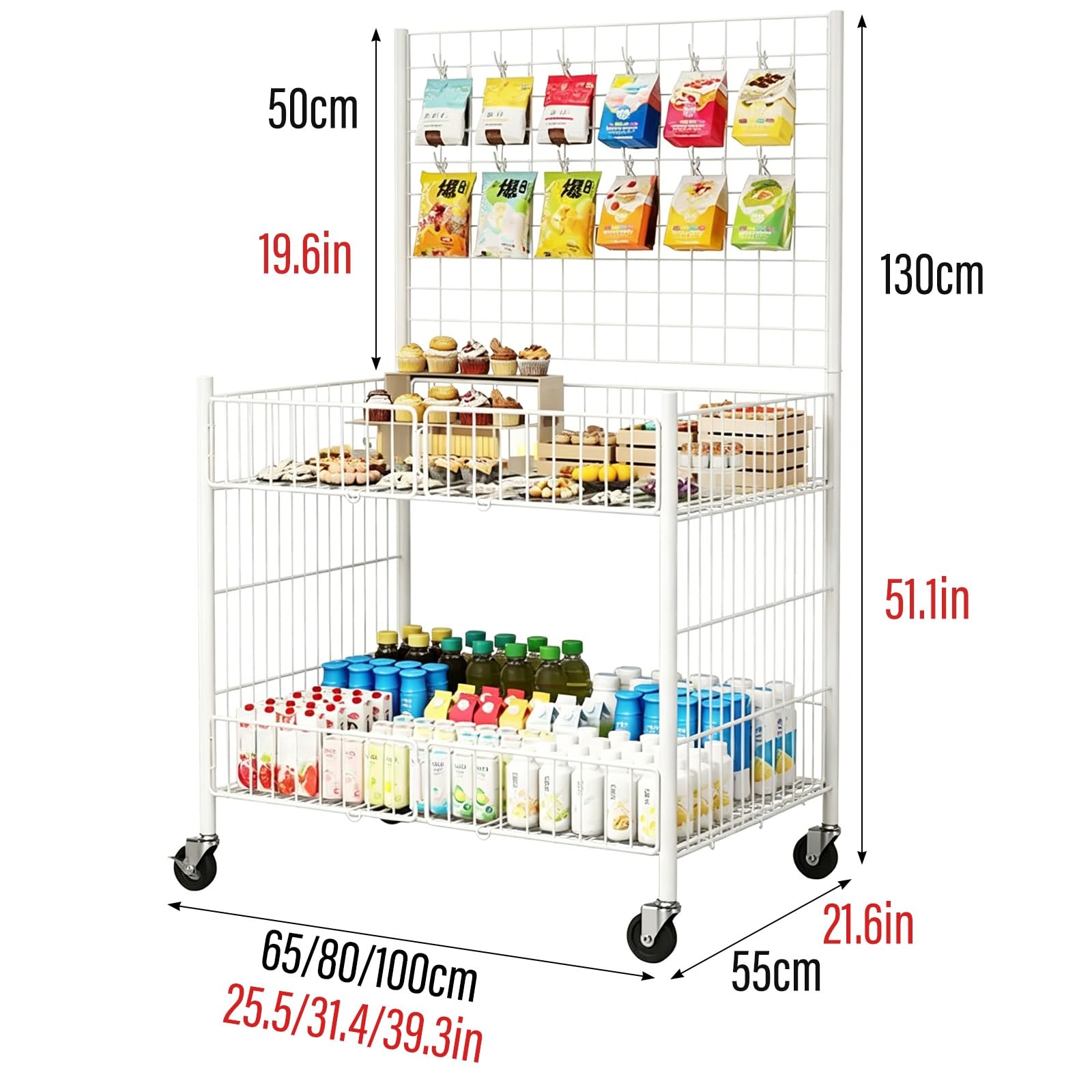 Carrito de Venta Ambulante Marco de Acero Al Carbono 50kg Carga 10 Ganchos Plegable Rápido para Mercadillos Al Aire Libre Ferias de Artesanía(Black,100x55x130cm)