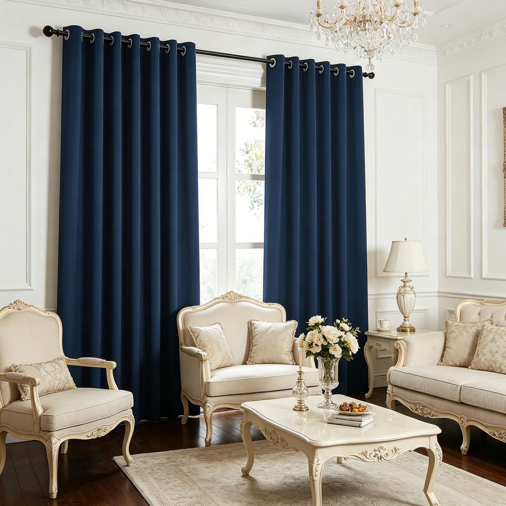 LCAIHONG Blackout Curtains Bedroom 265 x 265 cm Thermal Insulated, Pencil Pleat Eyelet Curtains & Drapes Eyelet Ring Top Including for Window Living Room Kitchen, Blue