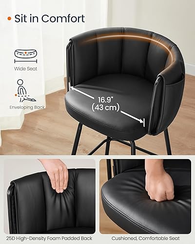 Miniatura 5 de SONGMICS Home Juego de 2 taburetes de bar giratorios de 360 con respaldo curvo, taburetes de bar tapizados con reposapiés, patas cónicas de metal,