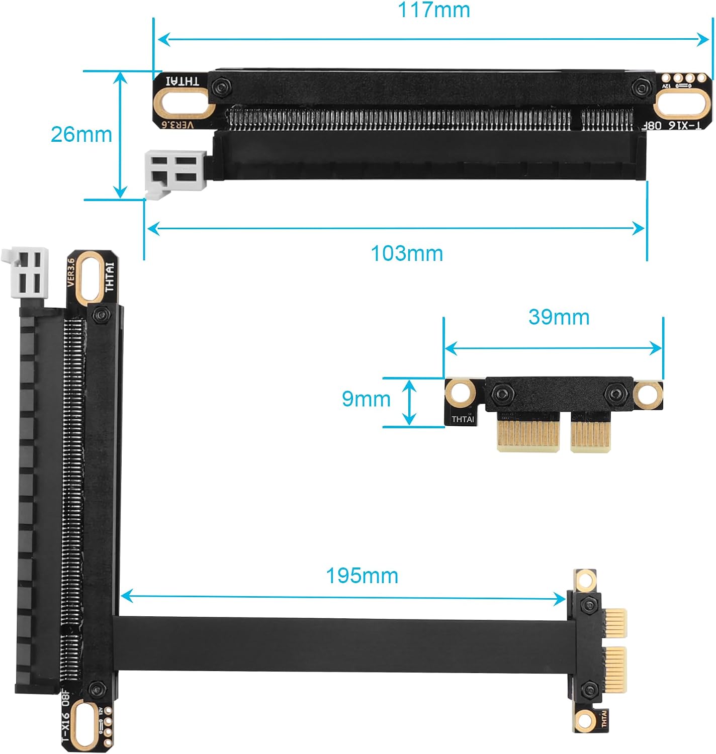 PCIE 3.0 X1 to X16 Extension Cable PCI-Express 1X Male to 16X Female Extender Adapter for Graphics, WiFi, USB, Sound Cards etc - 20cm / 7.87inch