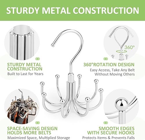 Miniatura 4 de Percha para cinturón, organizador giratorio de cinturón para armario, estante de accesorios, soporte colgante que ahorra espacio, gancho de