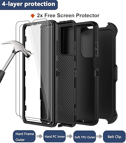 Miniatura 3 de Funda para Samsung Galaxy A32 5G con funda de clip para cinturón, 2 protectores de pantalla, resistente grado militar, cuerpo completo, a prueba de