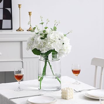 Large Glass Vase, Clear Glass Vase for Flowers, Large Flower Vases for Bouquet, Tall Wide Mouth Vases for Home, Wedding, Living Room, Office Decor, Wedding, Coffee Table, 23CM