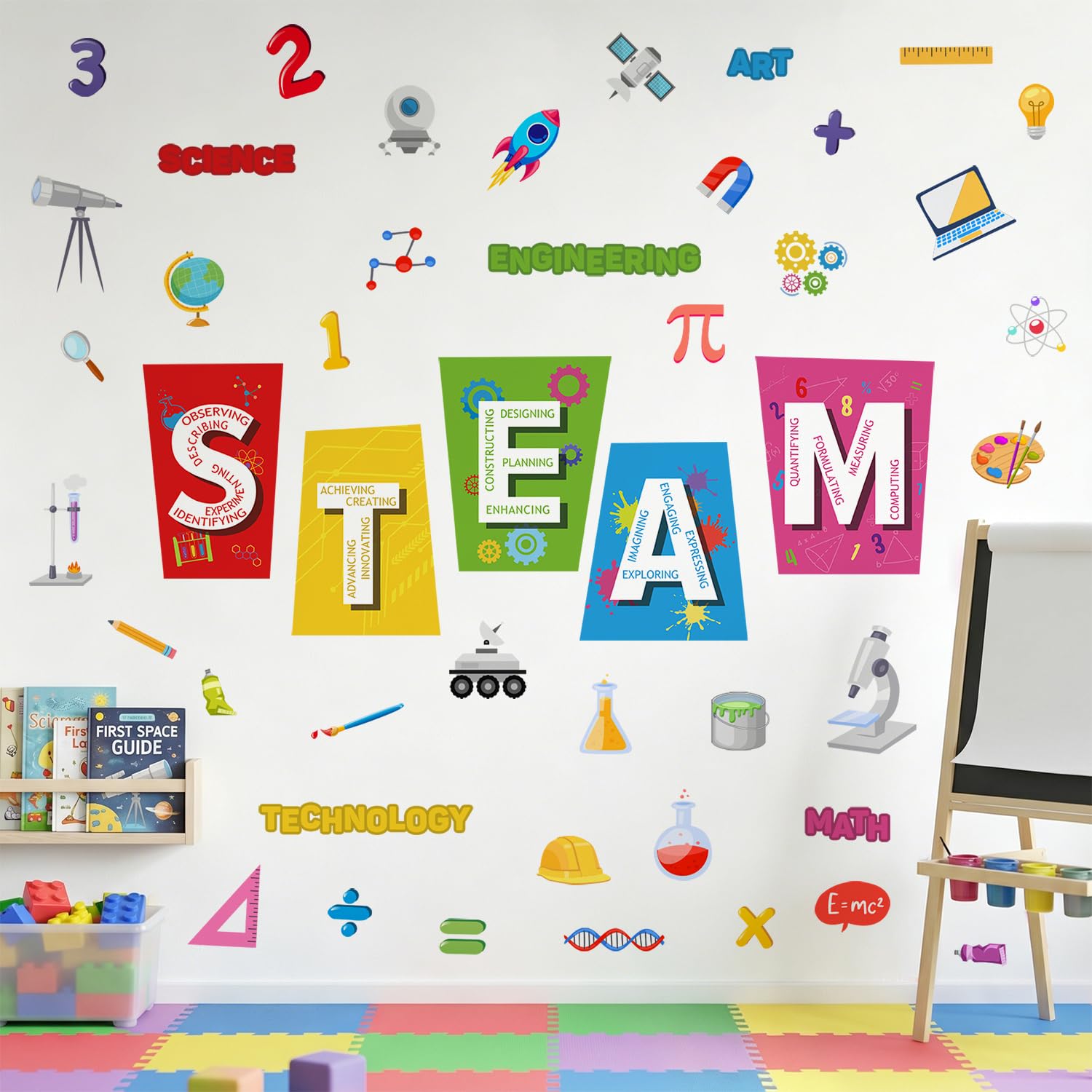 KAIRNE STEAM Science Math Rocket Lab Kids Peel Stick Classroom Wall Decals