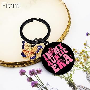OEHEDOU In My Auntie Era Keychain For Women Aunt Gifts For Aunts From Niece Nephew Aunt Birthday Gifts For Women Mothers Day Best Auntie Gift Cute Butterfly Keychain For Aunties Great Aunts Gift