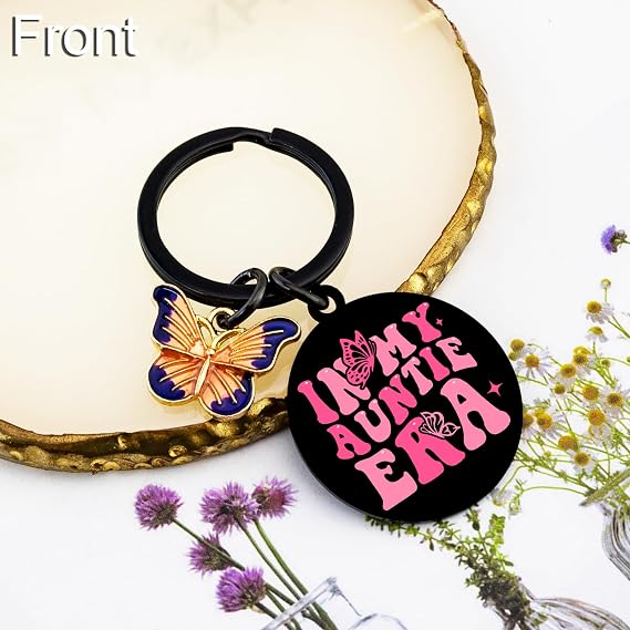 OEHEDOU In My Auntie Era Keychain For Women Aunt Gifts For Aunts From Niece Nephew Aunt Birthday Gifts For Women Mothers Day Best Auntie Gift Cute Butterfly Keychain For Aunties Great Aunts Gift