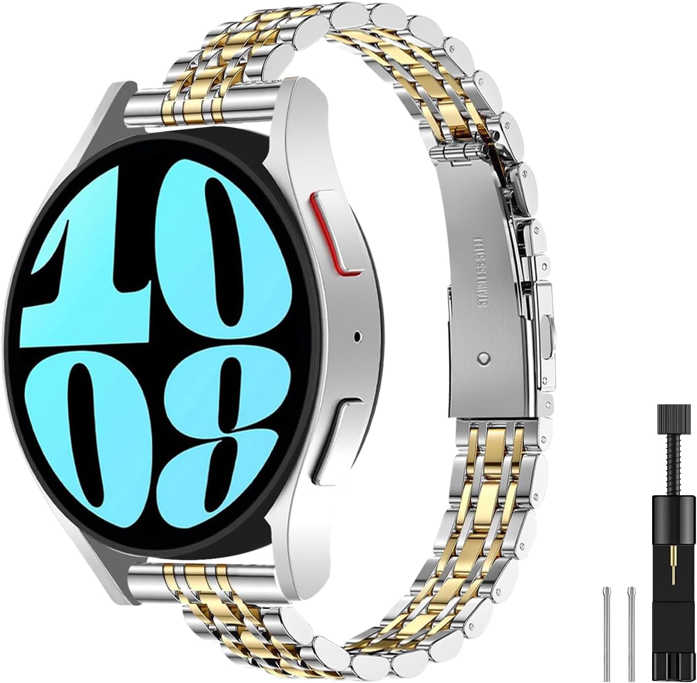 Slim Stainless Steel Bands Compatible for Samsung Galaxy Watch 7/FE/6/5/4 40mm 44mm, Watch 6/4 Classic 43mm 47mm 42mm 46mm, 5 Pro 45mm, 20mm Dressy Metal Chain Thin Strap for Women