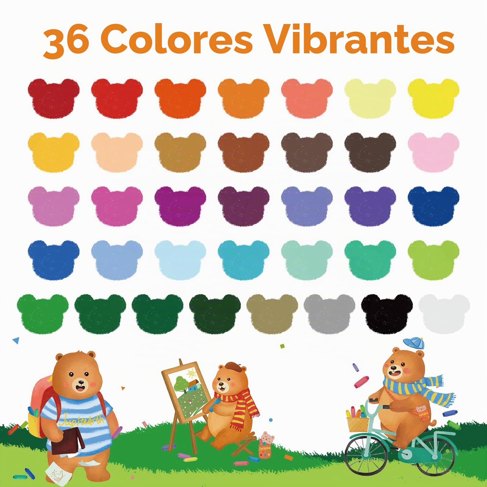 JUPITEARTH 36 crayones de colores para niños pequeños de 1 a 3 años y niños de 4 a 8 años, crayones lavables no tóxicos de 2 a 4, suministros de arte ultra sedosos de fácil agarre, regalo ideal para
