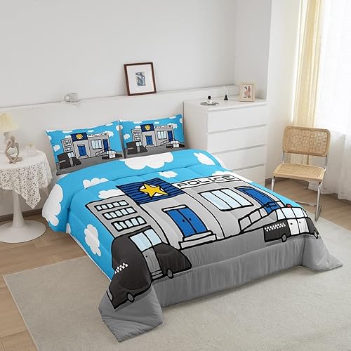 Miniatura 2 de Erosebridal Juego de edredón de coche de policía, ropa de cama para niños y adolescentes, ropa de cama para niños, diseño de automóvil de dibujos