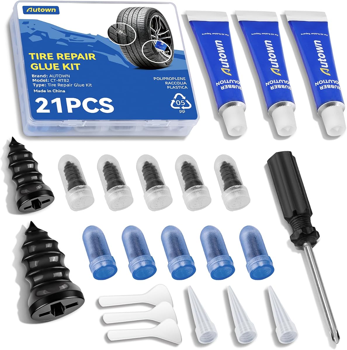 21PCS Tire Repair Rubber Nail Kit - Complete Screw Plug Kit with Glue, Fast Fix for Flat Tires on Car, Truck, Motorcycle, SUV & More