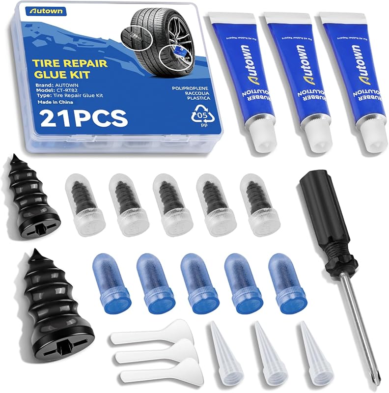 21PCS Tire Repair Rubber Nail Kit - Complete Screw Plug Kit with Glue, Fast Fix for Flat Tires on Car, Truck, Motorcycle, SUV & More