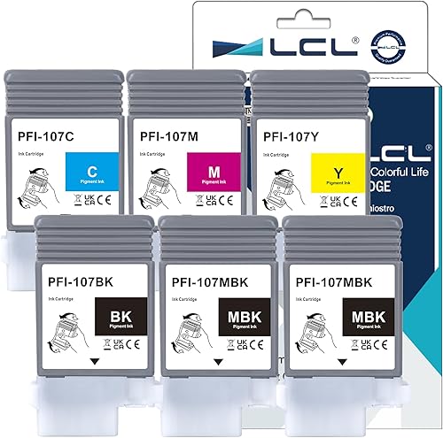 LCL PFI-107 PFI107 Cartucho de tinta de 4.4 fl oz de repuesto para Canon PFI-107MBK PFI-107BK PFI-107C PFI-107M PFI-107Y para Canon ImagePROGRAF