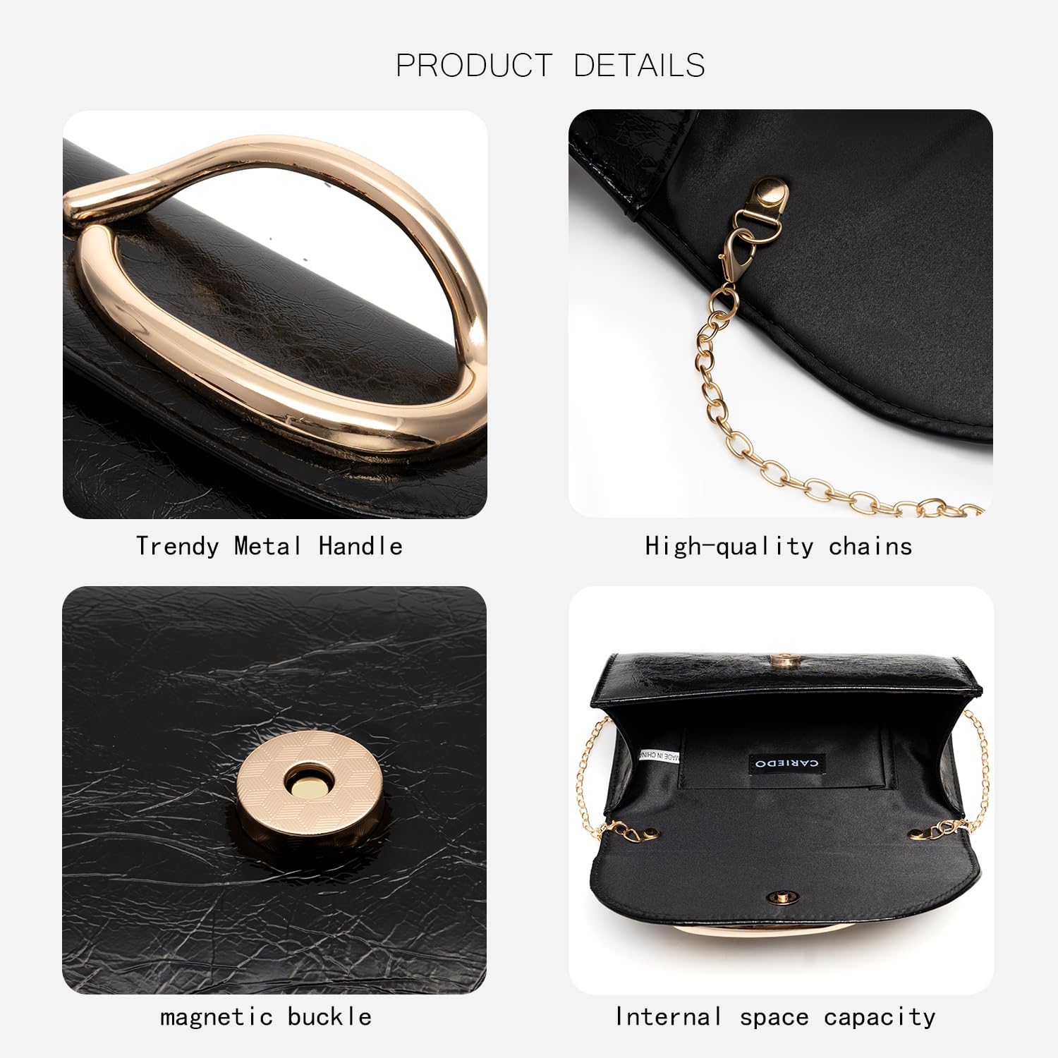 CARIEDO Flip Envelope Clutch for Women -Metal Handle Shoulder Crossbody Purse for Wedding Party - Image 7