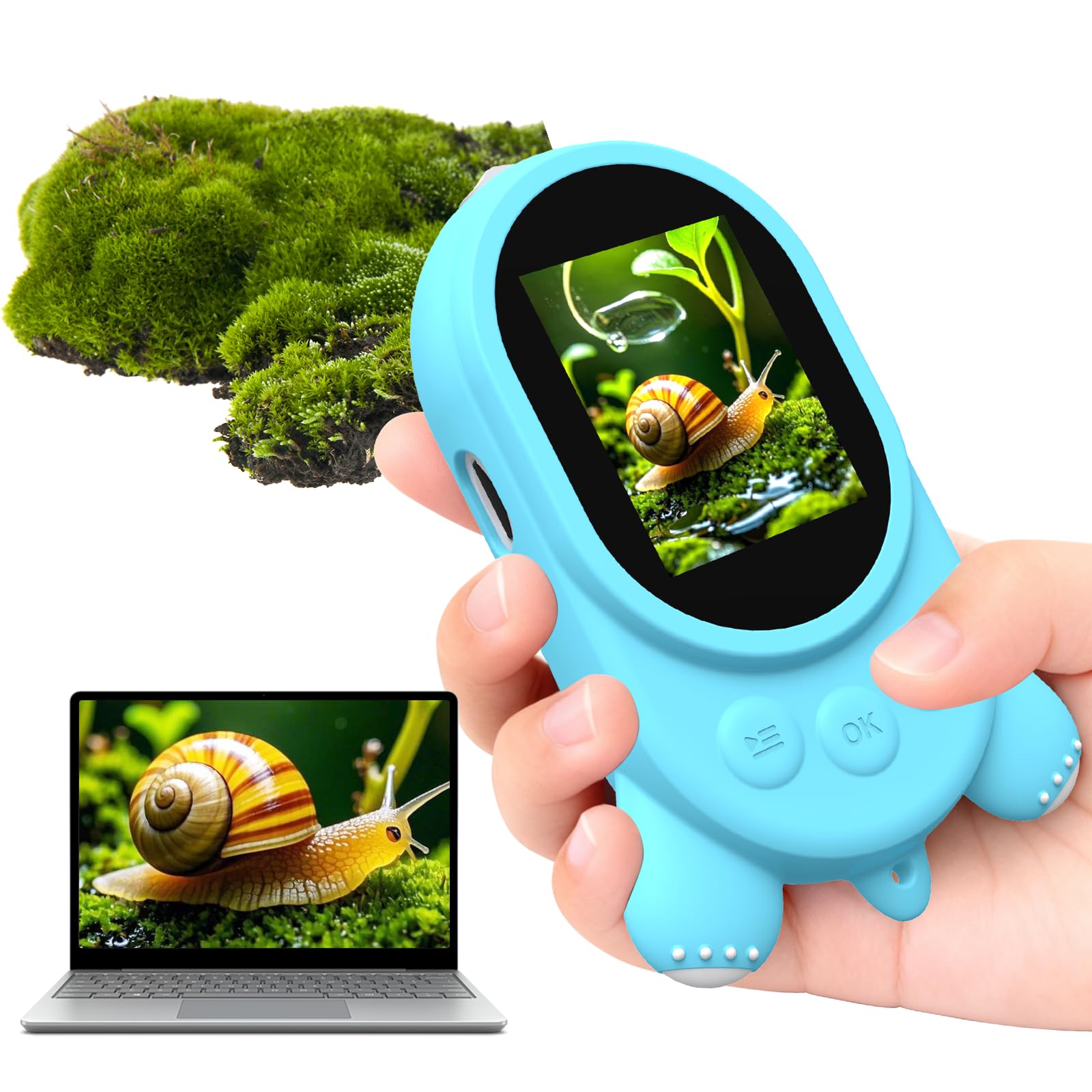 Mikroskop für Kinder - Digital Lupe Kinder mit 2-Zoll LCD HD Bildschirm, Handy Kinderkamera Microscope mit 8 LED Licht, Tragbares Taschenmikroskop mit 8G-Karte, Mini-Mikroskope Draussen - Blau