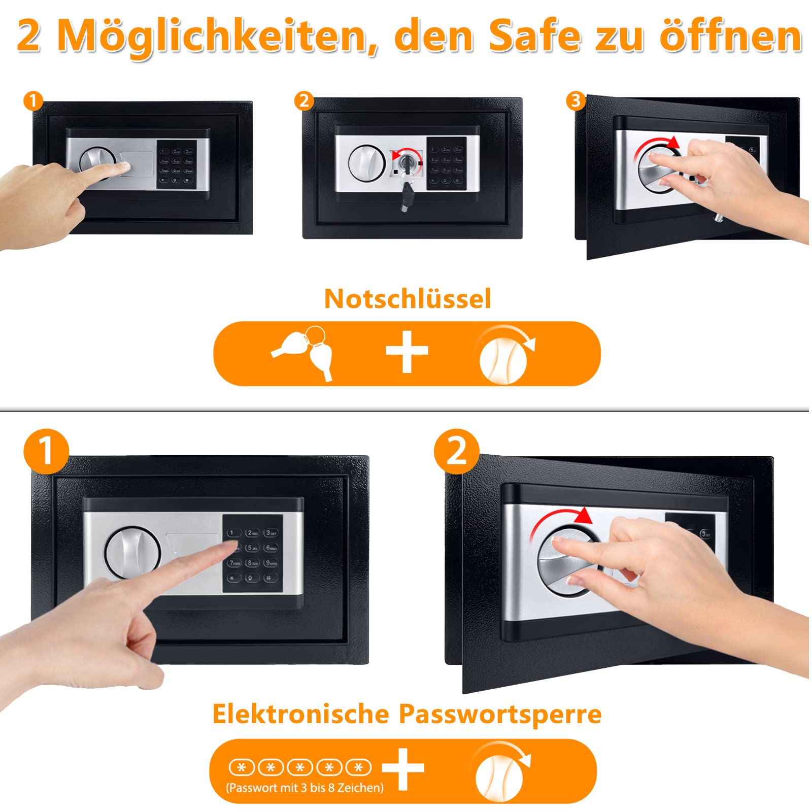 XMTECH Sejf elektroniczny sejf meblowy, sejf ścienny, ze stali, cyfrowy kod PIN z 2 kluczami, elektroniczny sejf ze stali, podwójny sejf ze stali, 22 l (35 x 25 x 25 cm)